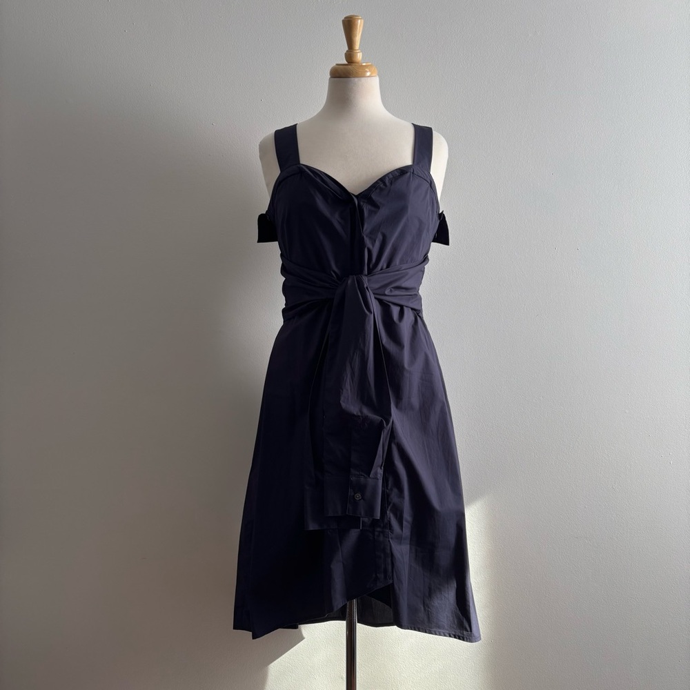 DEREK LAM 10 Crosby Navy Blue Front Tie Knot Cotton Dress Size 8